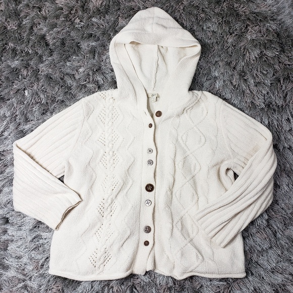 J. Jill Tops - J Jill Sweater Hoodie Cable Knit Cream Petite